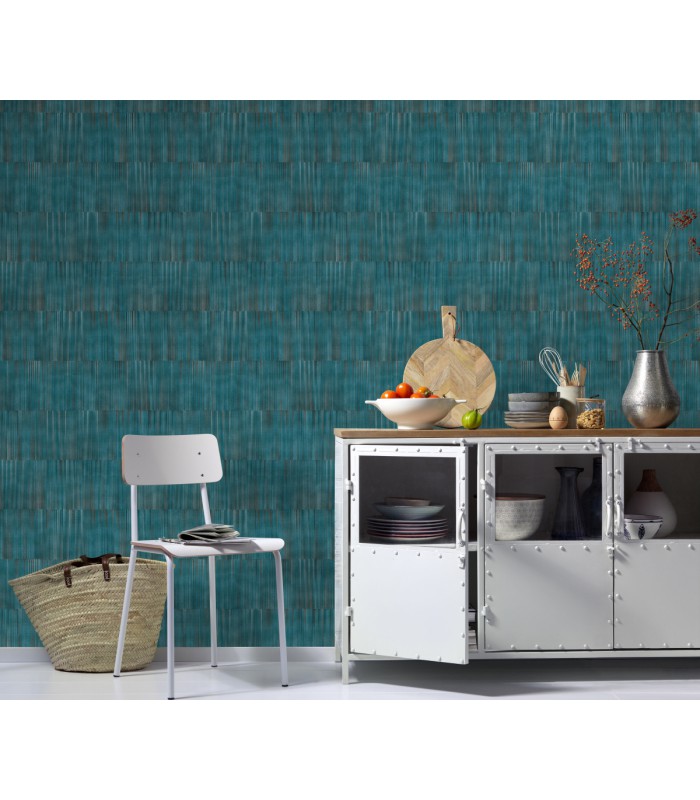 Papier peint Erismann, Collection Martinique - Intissé grainé, Décor : EXOTIC BLEU TURQUOISE