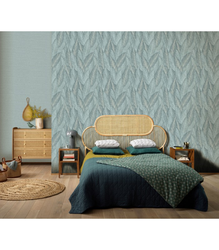 Papier peint Erismann, Collection Martinique - Intissé grainé, Décor : RETREAT VERT CELADON