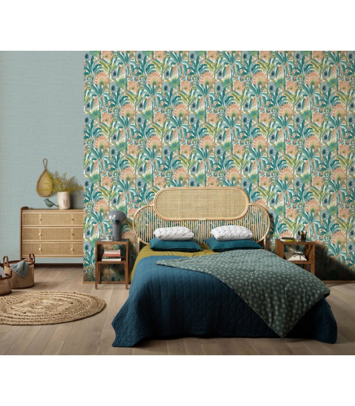 Papier peint Erismann, Collection Martinique - Intissé grainé, Décor : PASSION BLEU FONCE