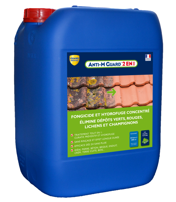 Anti M Guard 2 en 1 concentré nettoyant fongicide hydrofuge terrasses toitures façades