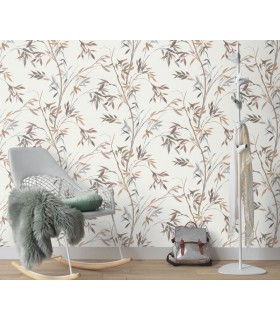 Papier peint Erismann, Collection Martinique - Intissé grainé, Décor : BAMBOU VERT