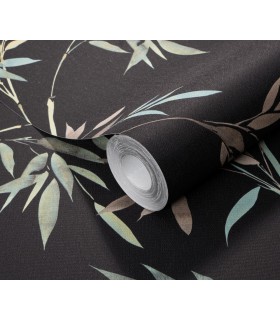 Papier peint Erismann, Collection Martinique - Intissé grainé, Décor : BAMBOU FOND NOIR