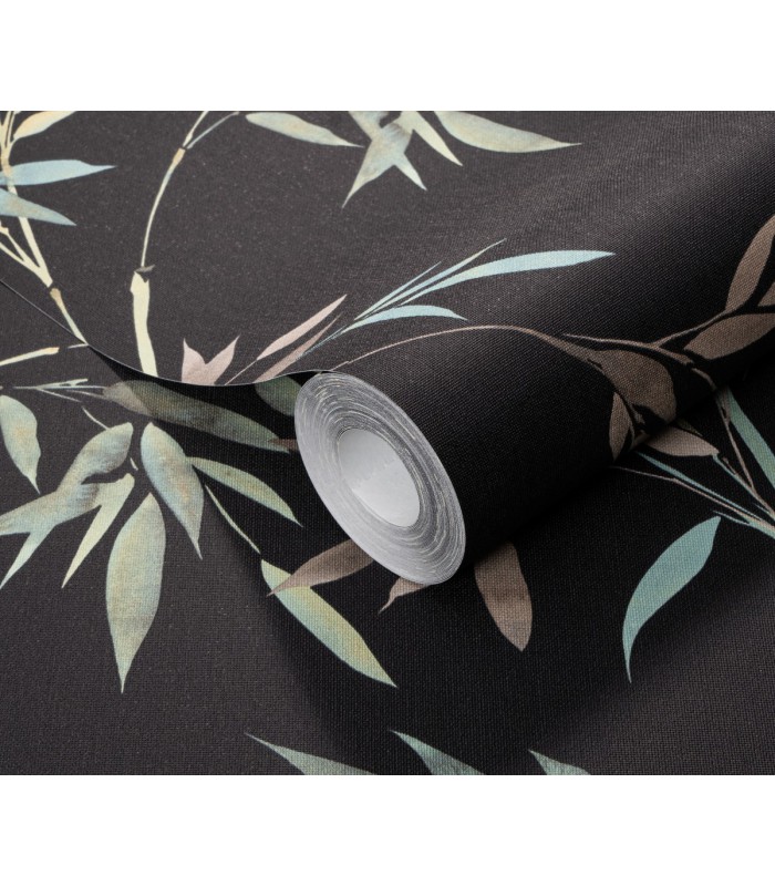 Papier peint Erismann, Collection Martinique - Intissé grainé, Décor : BAMBOU FOND NOIR