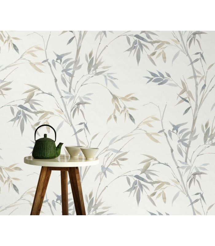 Papier peint Erismann, Collection Martinique - Intissé grainé, Décor : BAMBOU BEIGE GRIS