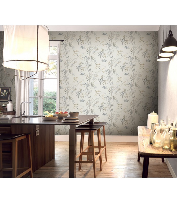 Papier peint Erismann, Collection Martinique - Intissé grainé, Décor : BAMBOU BEIGE GRIS