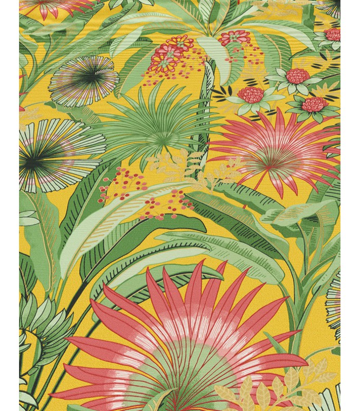 Papier peint Erismann, Collection Martinique - Intissé grainé, Décor : EXOTIC JAUNE