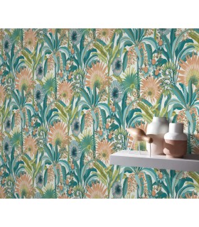 Papier peint Erismann, Collection Martinique - Intissé grainé, Décor : EXOTIC BLEU TURQUOISE