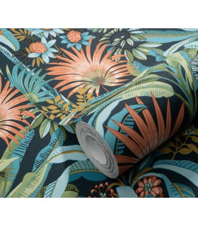 Papier peint Erismann, Collection Martinique - Intissé grainé, Décor : EXOTIC BLEU FONCE