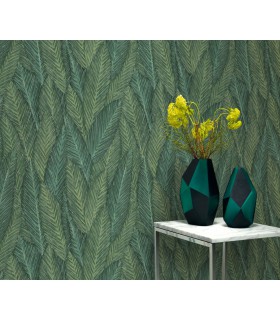 Papier peint Erismann, Collection Martinique - Intissé grainé, Décor : RETREAT VERT