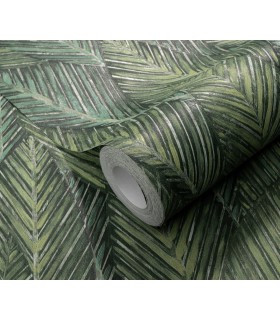 Papier peint Erismann, Collection Martinique - Intissé grainé, Décor : RETREAT VERT