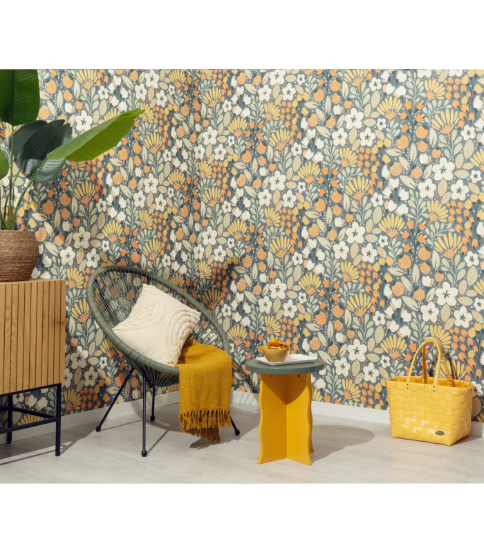 Papier peint Erismann - La Terrasse floral Bleu gris - 1051808