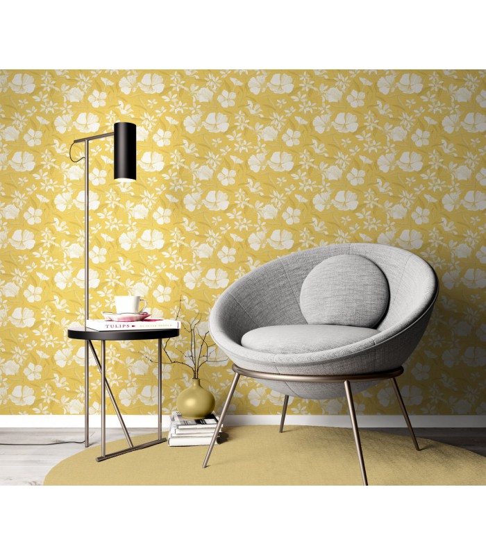 Papier peint Erismann - La Terrasse floral jaune moutarde - 1051903