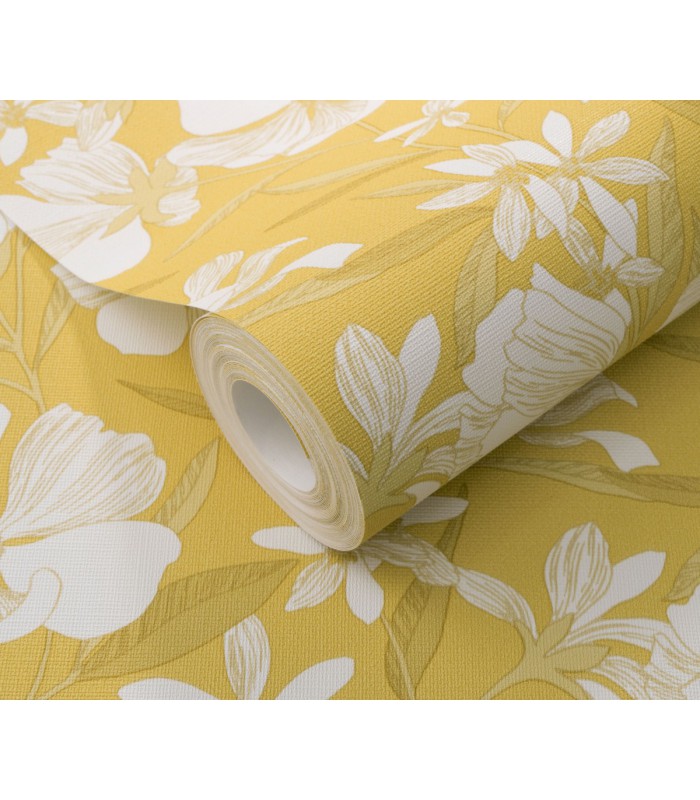 Papier peint Erismann - La Terrasse floral jaune moutarde - 1051903