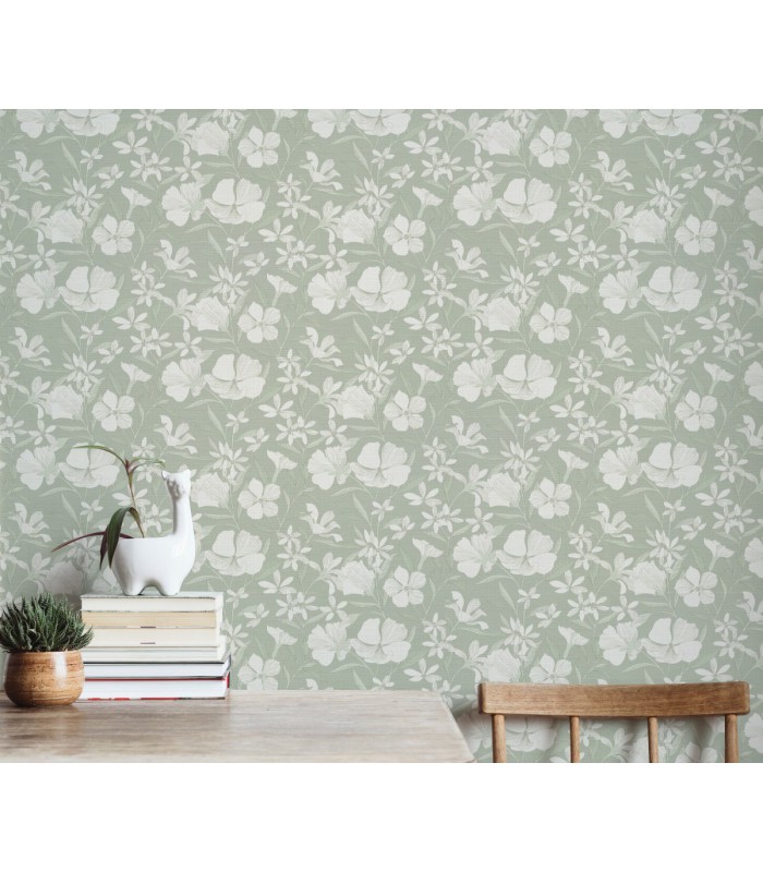 Papier peint Erismann - La Terrasse floral - Vert Sauge - 1051907