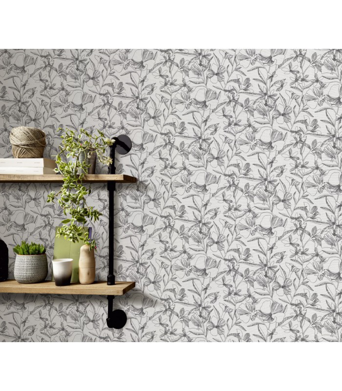 Papier peint Erismann - La Terrasse floral - noir et blanc - 1051915