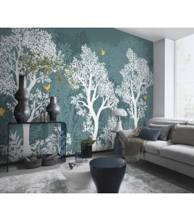 Papier peint Erismann - La Terrasse végétal - Décor végétal bleu vert - 220510101