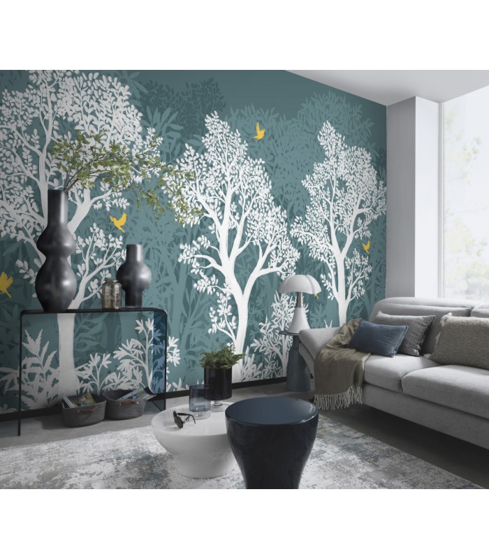 Papier peint Erismann - La Terrasse végétal - Décor végétal bleu vert - 220510101