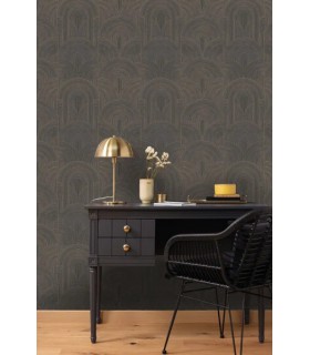 Papier peint Caselio - Delicacy noir et or -10656