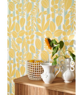 Papier peint  RAMATUELLE JAUNE CITRON - BLEU CIEL - Collection Échappée Belle - CASADECO - Réf.ECHA89822606