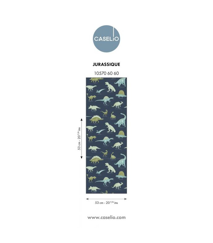 Papier Peint JURASSIQUE BLEU NUIT - Collection LES MINIS MONDES - CASELIO - Réf. MNM105706060