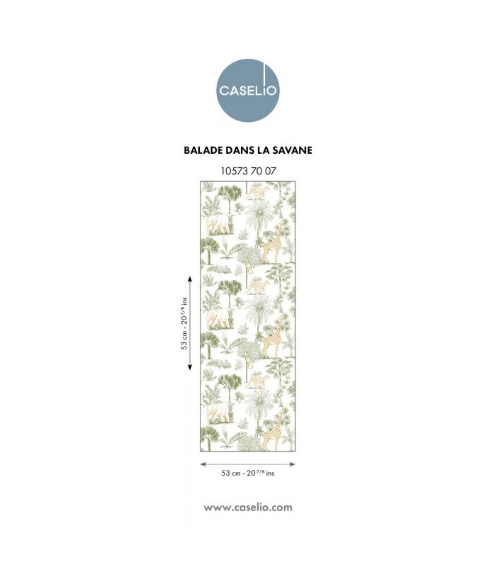 Papier Peint BALADE DANS LA SAVANE VERT - Collection LES MINIS MONDES - CASELIO - Réf. MNM105737007