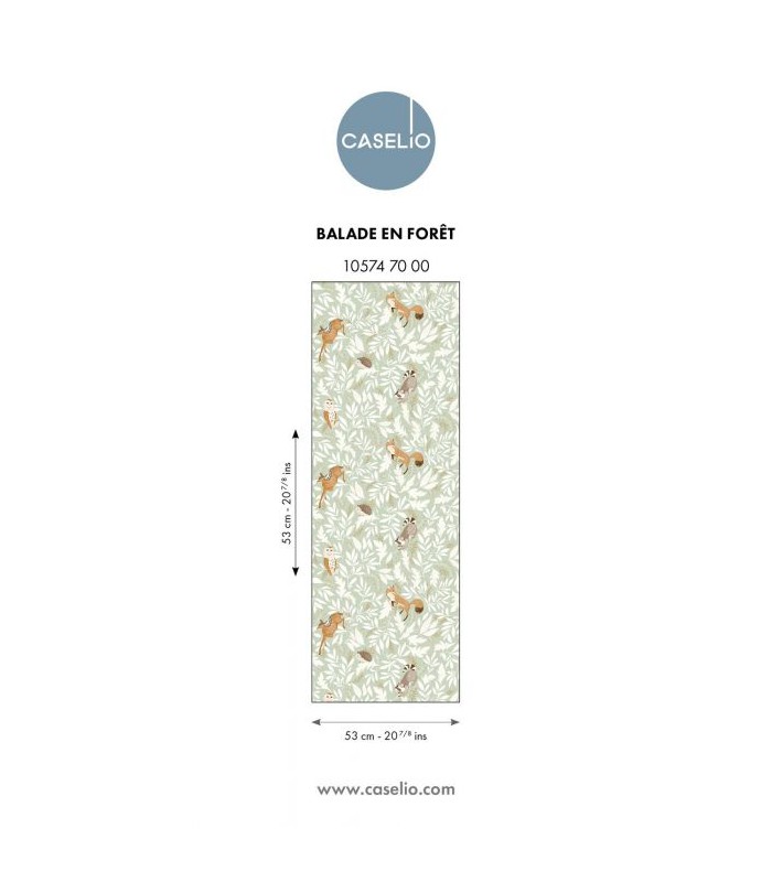 Papier Peint BALADE EN FORET VERT AMANDE - Collection LES MINIS MONDES - CASELIO - Réf. MNM105747000