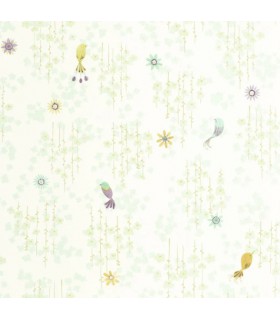 Papier Peint TROPICAL BIRDS VERT AMANDE - Collection ONCE UPON A TIME 2 - CASADECO - Réf. OUTD200787117