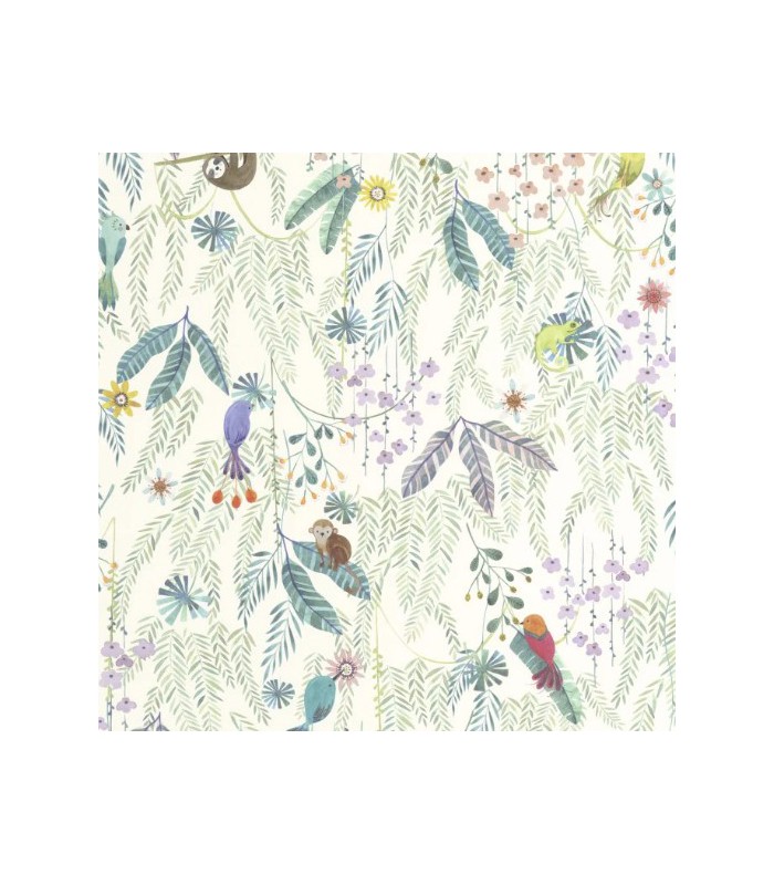 Papier Peint TROPICAL FOREST MULTICO FOND BLANC - Collection ONCE UPON A TIME 2 - CASADECO - Réf. OUTD200757447