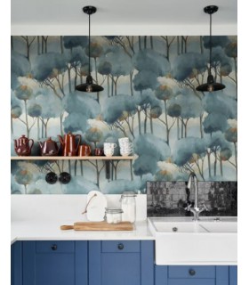 Papier Peint FORET DES LANDES BLEU ORAGE - Collection SENTIERS DES DUNES - CASADECO - Réf. SENT200926312