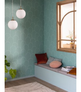 Papier peint Ornament VERT D'EAU et BLANC - Collection Élégance - CASELIO - Réf. ELC105287000