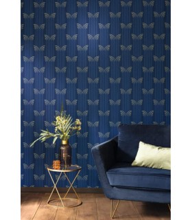 Papier peint Glamour BLEU OUTRE-MER DORÉ - Collection Élégance - CASELIO - Réf. ELC105296020