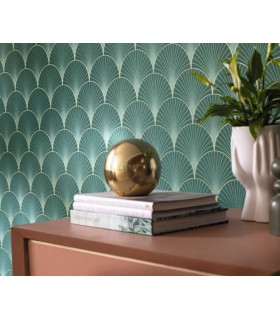 Papier peint Prosperity VERT ÉMERAUDE DORÉ - Collection Élégance - CASELIO - Réf. ELC105267129
