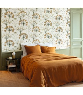 Papier peint Majestic VERT AMANDE DORÉ - Collection Élégance - CASELIO - Réf. ELC105277029