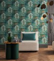 Papier peint intissé tropical Marakanda Casamance anthracite et grenat 75380304
