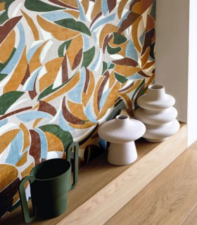 Papier Peint Vinyle sur Intissé Collage Grège/ Moutarde – L’Atelier de Casamance - réf. 75553874