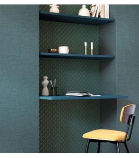 Papier peint Uni métallisé BLEU CANARD DORÉ - Collection Élégance - CASELIO - Réf. ELC103236120