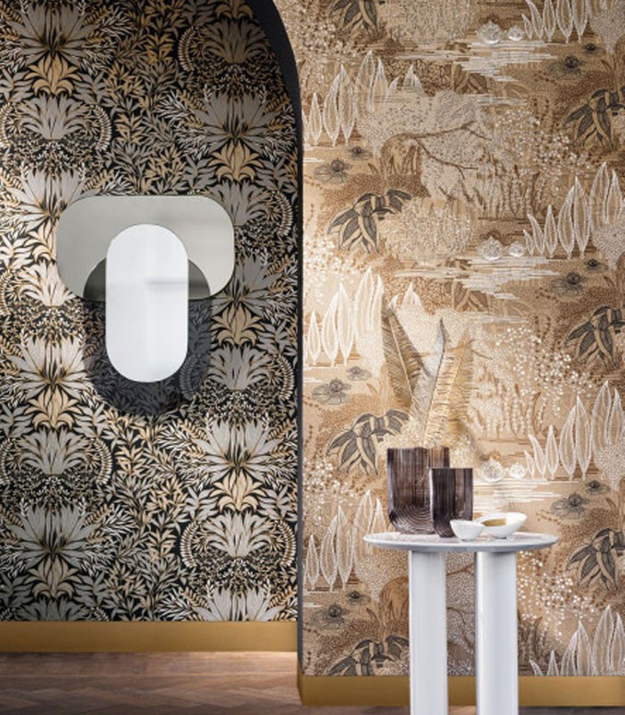 Papier Peint Intissé Chardon Blanc/ Doré – Square Jasmin de Casamance - réf. 75733160