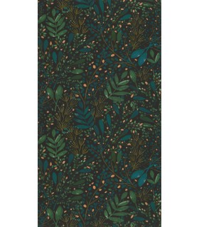 Papier peint Joy Vert Bleu et Or sur Fond Noir - Collection Green Life 2 - CASELIO - Réf.  GNL2101697692