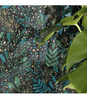 Papier peint Joy Vert Bleu et Or sur Fond Noir - Collection Green Life 2 - CASELIO - Réf.  GNL2101697692