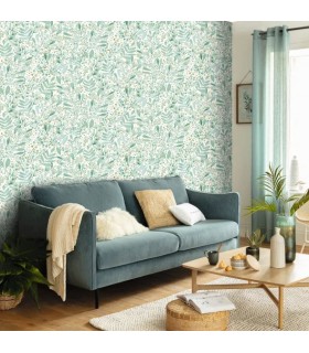 Papier peint Joy Vert d'Eau Bleu grisé et Or - Collection Green Life 2 - CASELIO - Réf.  GNL2101697620