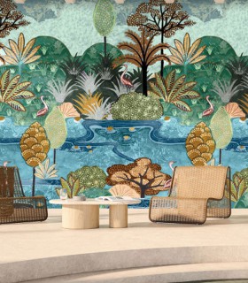 Papier Peint Panoramique Vinyle sur Intissé Aruba Multicolore – Panoramas 2 de Casamance - réf. 75610814 - 204 x 300 CM Papier Peint Panoramique Vinyle sur Intissé Aruba Multicolore – Panoramas 2 de Casamance - réf. 75610814 - 204 x 300 CM