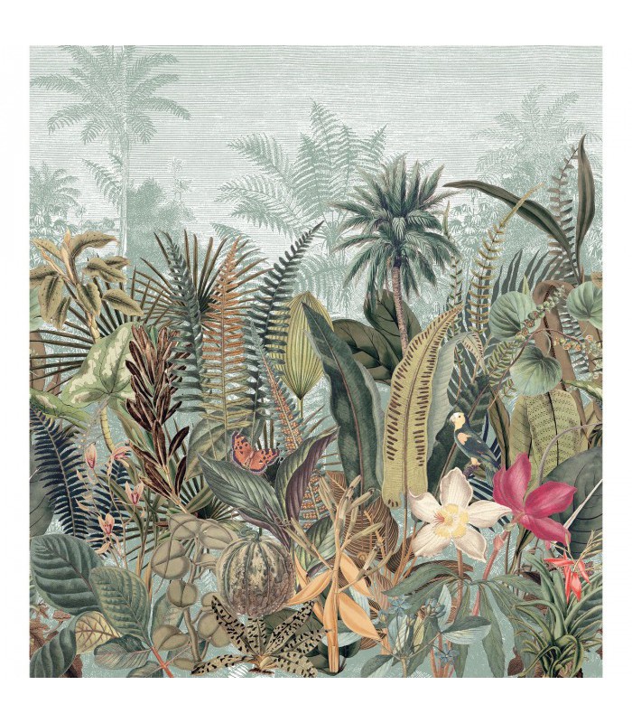 Papier peint panoramique Daintree bleu marine et vert mousse Casamance réf. 75662036